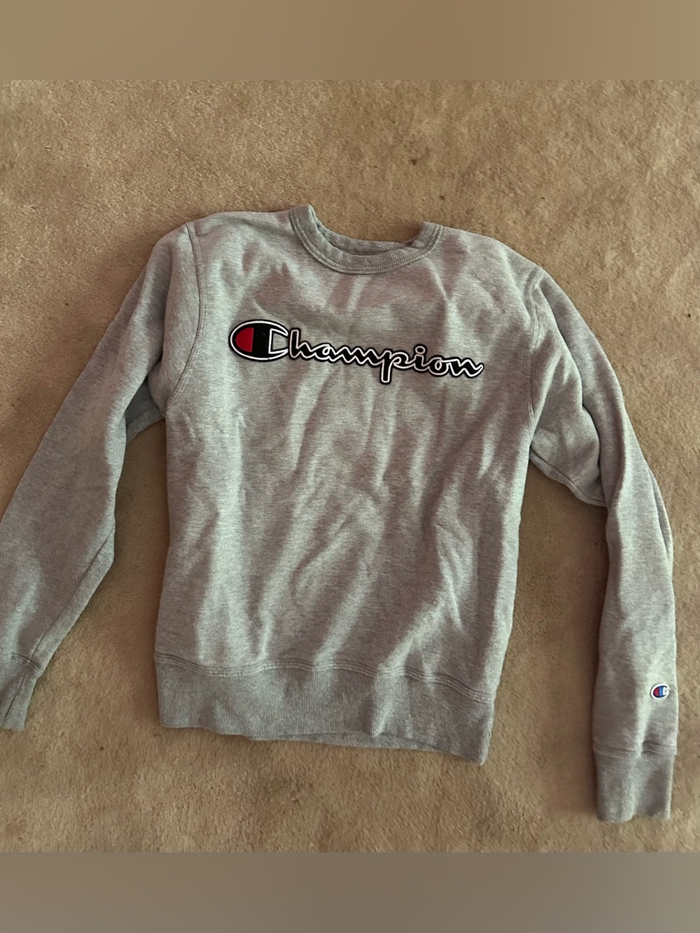 Champion Light Gray Crewneck Sweatshirt with Script Logo
